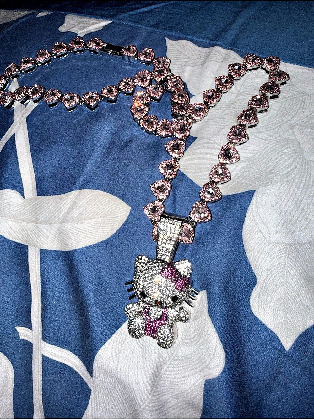 Stainless steel moissanite gems hello kitty chain and pendant